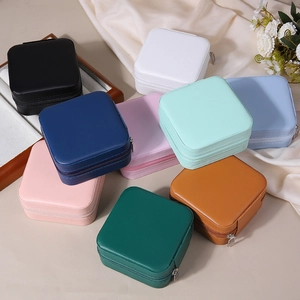 Portable PU leather jewelry organizer boxes with zipper closure in multiple colors