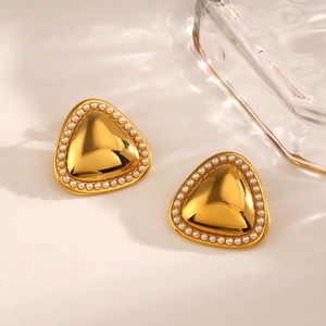 Boucles D'oreilles Triangle En Acier Inoxydable Avec Künstliche Perles Vintage Français Géométrique Doré Pour Femmes
