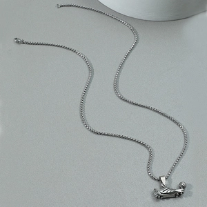 Hip hop soccer shoe pendant with football charm on silver box chain necklace