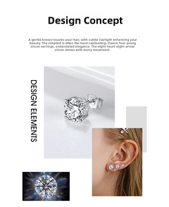 Macro shot of S925 sterling silver earring with 925 hallmark and 4-prong zircon setting