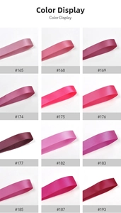 Grid display of satin ribbons in various red and pink gradients with color codes