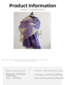 Detailed view of tricolor patchwork cashmere-like scarf texture with fringed edges