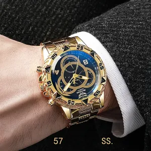 Men Business Fashion Quartz Watch Large Dial Alloy Steel Band Decorative Sub-Dial Casual Sport Wristwatch For Men