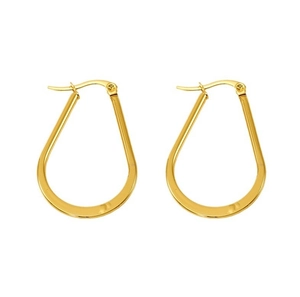 Detailed close-up of polished gold U-shaped earrings with a secure spring clasp