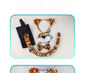 Tiger costume accessory set including plush ears headband, bow tie, tail, and face mask