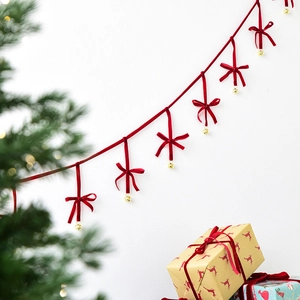 Velvet Bowknot Christmas Decoration Bell Banner Garland Hanging Ornament Holiday Party Home Decor Xmas Tree Aesthetic