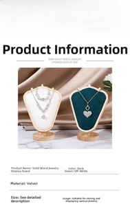 Detail of dark green velvet necklace display bust stand on silk background with parameters