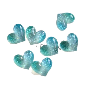 Glittery gradient teal heart resin accessories for DIY hair clips and decorations