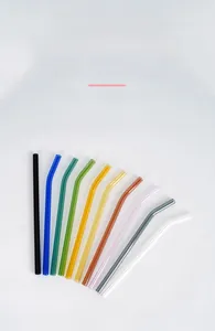 Detailed set of 10 colorful heat-resistant borosilicate glass straws in various shades