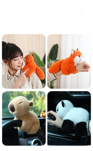 Plush animal snap bracelets used on wrists and car steering wheels in multiple scenes