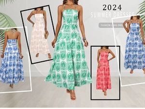 Halter neck maxi dress featuring vibrant floral prints and open back detail for summer