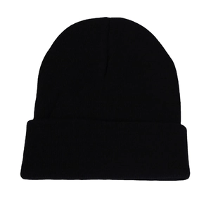 Classic black knitted beanie hat for men and women featuring warm winter rib-knit texture