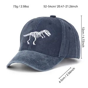 Kids navy dinosaur skeleton embroidered baseball cap with size and weight measurements