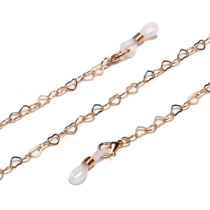 Golden heart link eyewear chain with anti-slip silicone loops and lobster clasps