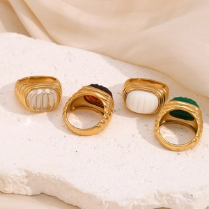 French vintage style 18K gold plated rings with acrylic stones on stone plate