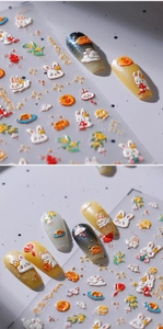 Détail d'autocollants 5D pour ongles avec motifs de lapin et lune pour la fête de la lune