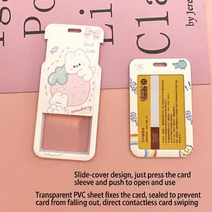 Cartoon campus ID card holder with slide cover, acrylic pendant and cute rabbit patterns