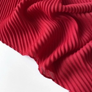 Red pleated square scarf for women with elegant vertical accordion fold texture