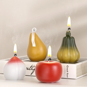 Lot de bougies 3D en forme de fruits réalistes pêche pomme poire et citrouille