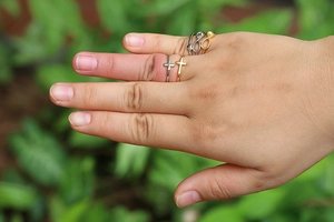 Adjustable minimalist cross and infinity rings in gold and silver finish for men and women