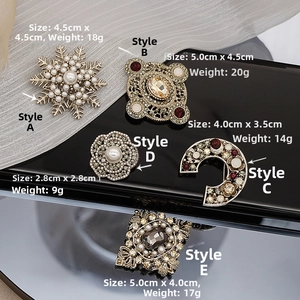 Detailed view of baroque pearl brooches with measurements and micro-inlaid stones
