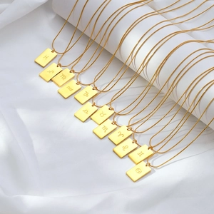 Gold 18K plated snake chain necklaces with rectangular twelve zodiac sign pendants