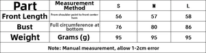 Detailed size chart with measurements for the lace satin camisole top in S, M, and L sizes