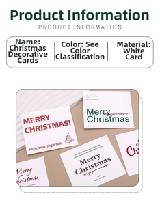 Detail view of square white card Christmas gift tags with minimalist festive greetings
