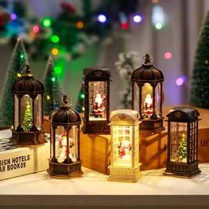 Christmas Decorative LED Lantern Glowing Wind Lamp Night Light Telephone Booth Micro Landscape Santa Snowman Retro Gift