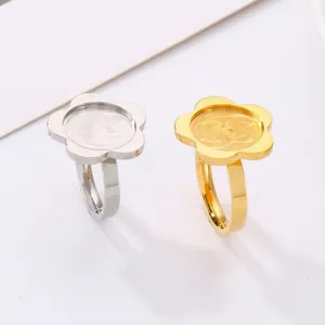 Flower Shaped Ring Blank Tray Stainless Steel 18K Gold Plated DIY Jewelry Making Settings Camellia Women Elegant