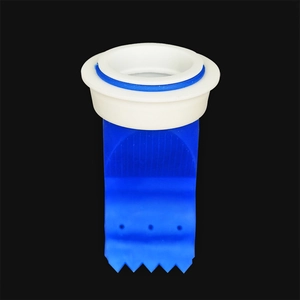 Blue silicone drain core with white sealing ring for bathroom and kitchen odor prevention