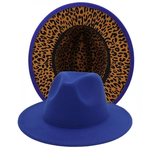 Fedora Hat Wide Brim Wool Felt Jazz Cap Elegant Vintage Style Fashion Headwear With Leopard Print Lining Women Men