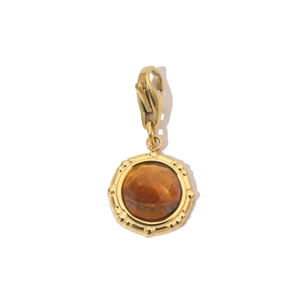 Macro shot of tiger eye stone pendant with gold clasp for DIY jewelry making
