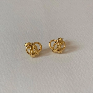 Minimalist 925 sterling silver knotted stud earrings with elegant gold finish plating