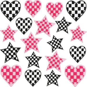 Embroidered Patches Checkerboard Heart Star Pattern Fabric Appliques For Clothing Bag Decoration DIY Decorative