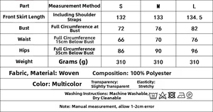 Tableau des tailles pour robe longue en dentelle S, M, L avec détails du polyester