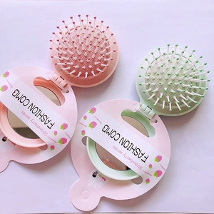 Portable Folding Hair Brush With Mirror Round Massage Air Cushion Anti Static Compact Travel Size Candy Color ABS