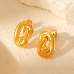 Twisted geometric chain link stud earrings in 18k gold plated stainless steel