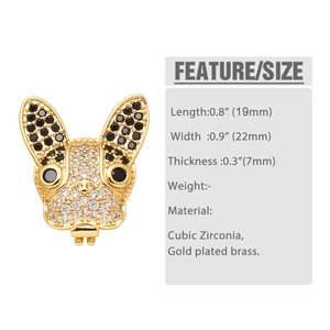 Details des Französische Bulldogge Anhängers mit Zirkonia-Pavé und Vergoldung