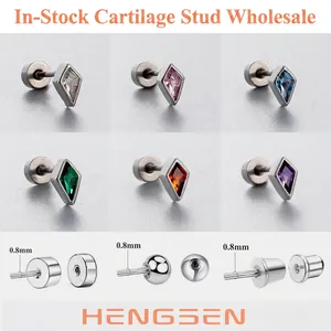Rhombus Kite Zircon Stud Earrings Stainless Steel Screw Back Helix Piercing Minimalist Geometric Jewelry Women