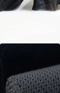 Detail view of premium long-staple cotton texture on black business socks for men