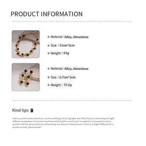 Detailed product size and material specifications for crystal necklace and earring set