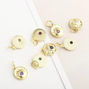 Evil Eye Charm Pendants Round Sunburst Gold Plated Copper Colorful Zircon DIY Jewelry Making Accessories