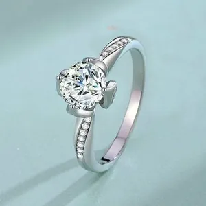 Macro shot of the S925 silver ring with a sparkling moissanite stone and twisted band detail