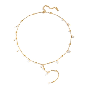 Elegante collana in acciaio inossidabile dorato con piccole perle bianche e sfere d'oro