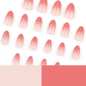 Kurze spitze Ombré-Kunstnägel in Rosa-Orange-Verlauf, glänzendes French-Design