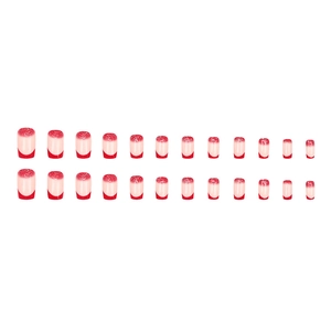 Faux ongles carrés roses avec dégradé de paillettes rouges, kit complet de 24 pièces