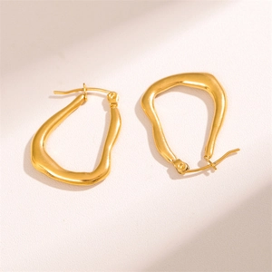 Minimalist French style square twisted geometric earrings in polished gold finish