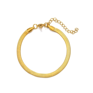 Minimalist gold-plated stainless steel flat snake chain bracelet with adjustable lobster clasp