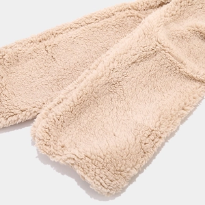 Beige teddy fleece winter hat and scarf set with cute bear ears for outdoor warmth